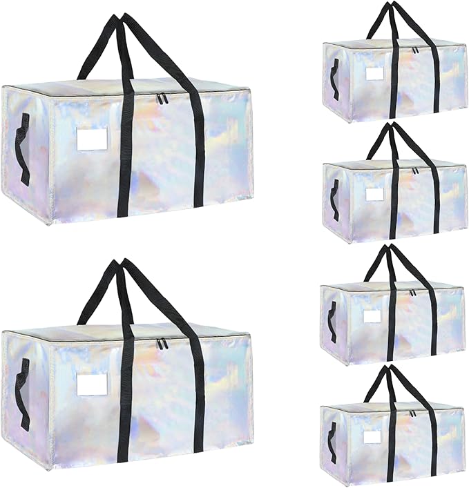 6 Pack-Extra Large Heavy Duty Moving Bags - Waterproof Storage Totes with Handles & Zippers, Foldable for College Dorm, Stora
