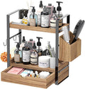 2-Tired Bathroom Counter Organizers and Storage, Bathroom Countertop Organizer with Drawer, Solid Wood Skincare Perfume Organ