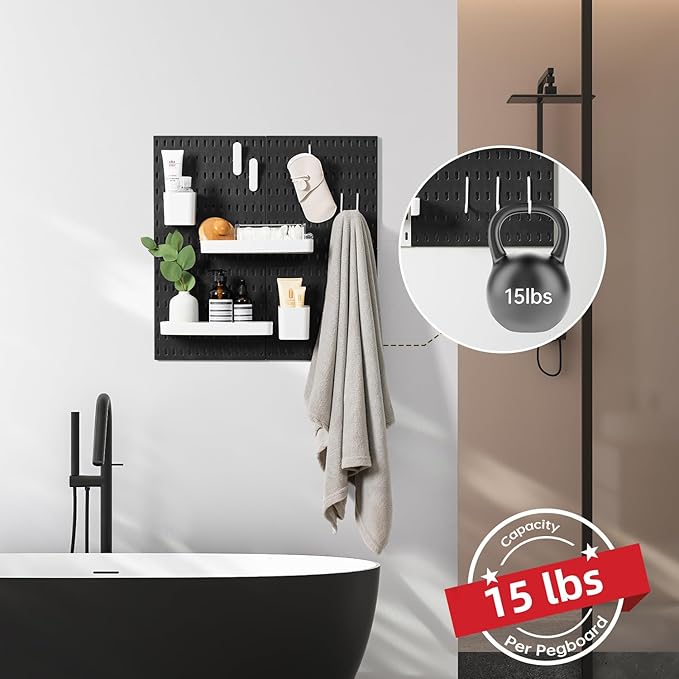 VUSIGN Pegboard Combination Wall Organizer Kit, 4 Pieces Pegboards and 17 Accessories Modular Hanging, Wall Mount Display Peg