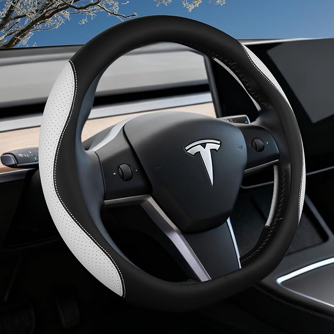 Custom Fit for Tesla Steering Wheel Cover Model 3 (2017-2026) & Model Y (2020-2026), Leather Designed for Tesla Highland/Juni