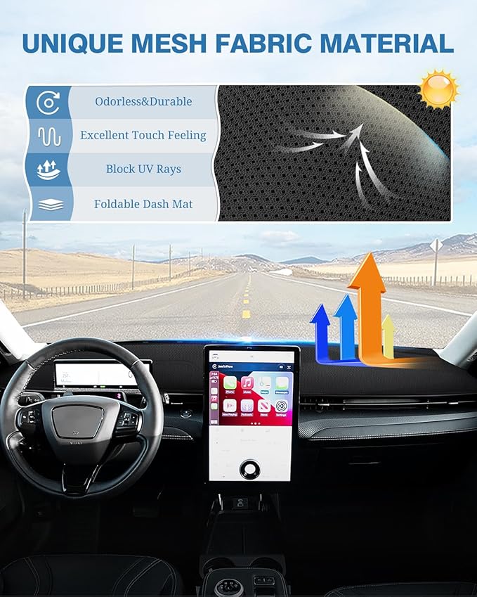 FIILINES Dash Cover for Ford Mustang Mach E 2021-2025, Dashboard Cover Mach E Accessories Nonslip Mesh Protector No Glare