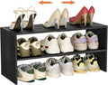 Black Shoe Rack Organizer for Closet, 2-Tier Expandable Shoe Shelf, Stackable Iron Wood Combination Small Shoe Racks Shelves 