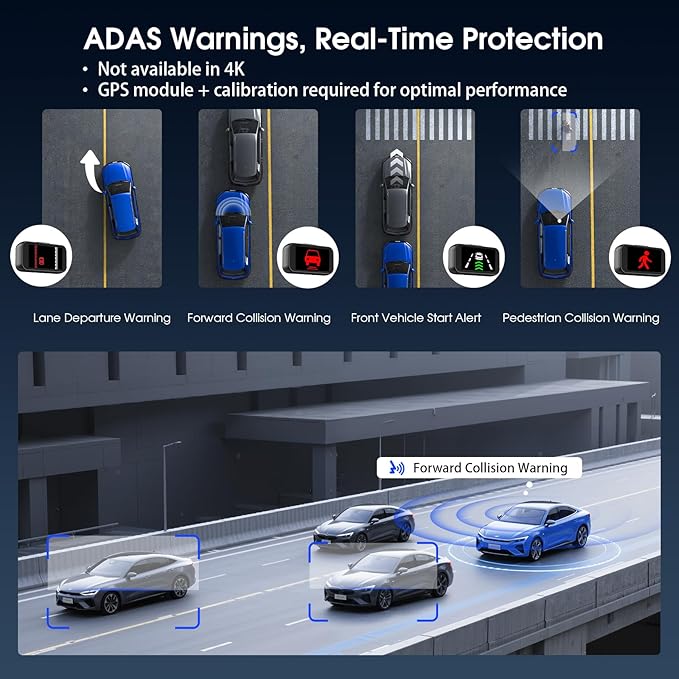 Avylet 4K/2.5K+1080P Dash Cam Front and Rear, 5G WiFi APP Dash Camera for Cars with 64GB Card, ADAS Lane Assist, 2.7”IPS Scre