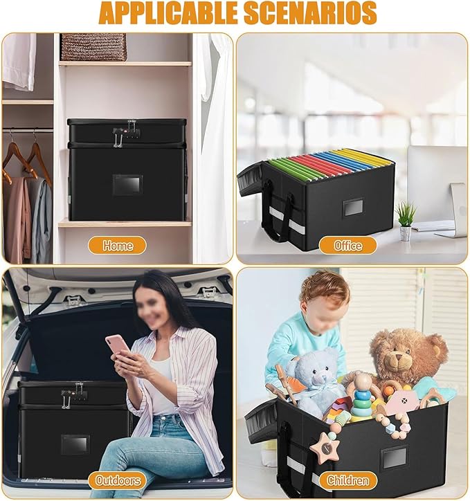 2 Layer Fireproof Document Box with Lock, File Box Water-Resistant File Organizer File Cabinet, Portable File Organizer Docum