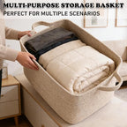 65L Large Blanket Basket,21"x16"x12" Rectangle Storage Bin with Handles,Woven Rope Laundry Basket for Toys, Clothes,Pillows,M