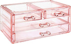 Ikee Design Pink Jewelry & Cosmetic Storage Display Boxes Two Pieces Set, Pink Cosmetic Jewelry Organizer Makeup Holder, Orga