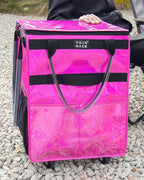 Reusable Grocery Bag On Wheels (Medium, Glitter Pink), Shopping Trolley, Rolling Tote with 8 Pockets and Zipper Cover, Foldable, Heavy Duty Handles, Carries Up to 66 LBS