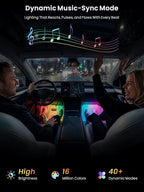 Car LED Lights Interior, 16M Colors APP & CarPlay Control, Music Sync Ambient Lighting Kit, Auto-On/Off，Voltage Protection, Brightness Dimmer 12V DC LED Strip Lights for Car, Truck, SUV
