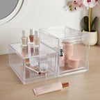 STORi Audrey Stackable Clear Bin Plastic Organizer Drawers | 2 Piece Set | Organize Cosmetics and Beauty Supplies on a Vanity