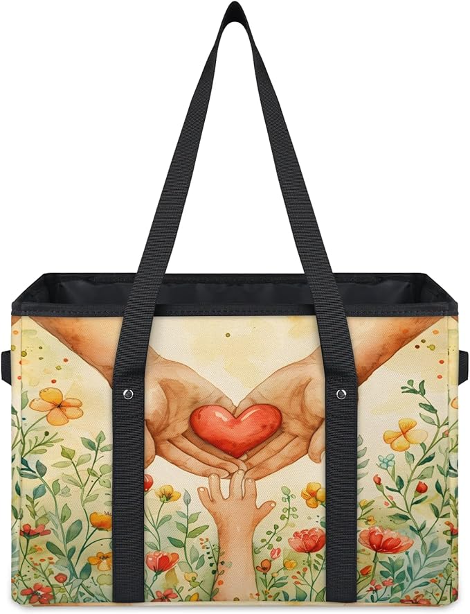 Reusable Grocery Bags Heavy Duty Shopping Bags Foldable Large Tote Bags with Long Handles & Hard Bottom