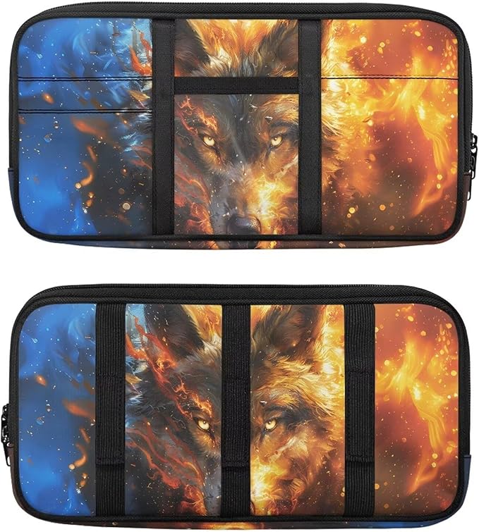 Wolf Print Car Sun Visor Organizer Multi-Pocket Sun Visor Storage Bag Auto Interior Accessories Visor Organizer Storage Pouch for ID Card