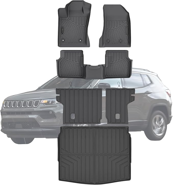 TPE Floor Mats & Cargo Liner for Jeep Compass 2017-2026 All Weather Car Floor Liners Fit Jeep Compass 2017-2026 Accessories Black
