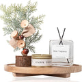 Round Decorative Tray Wood Bathroom Counter Organizer Farmhouse Kitchen Decor Wooden Riser for Soap Dish, Perfume, Candle, Sp