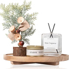 Round Decorative Tray Wood Bathroom Counter Organizer Farmhouse Kitchen Decor Wooden Riser for Soap Dish, Perfume, Candle, Sp