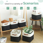 FinishingBo Cube Storage Baskets 6 Pack, 11x11 inch Cube Storage Bins with Leather Handles for Shelf Closet (White/ Black)