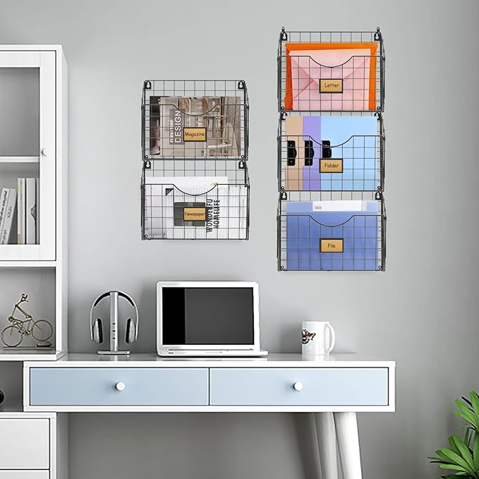 X-cosrack 5-Tier Over the Door File Organizer, Stackable Hanging Wall Files Rack with Door Hooks Wall Organizers, SVertical W