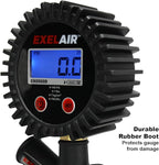 EXELAIR Digital Pistol Grip Tire Inflator Gauge EX0500D, Easy Clip Air Chuck, Easy to Read 0.1 Display, Pistol Grip Handle, 100 PSI Max Pressure, 16" Air Hose, 1/4" NPT (PSI, kPa, Bar, and kg/cm2)