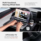 YONZEE 2-in-1 Car Steering Wheel Desk Tray & Car Seat Gap Filler Organizer – Foldable Carbon Fiber Look Table for Laptop, Eating, Writing – for Standard Round Steering Wheels
