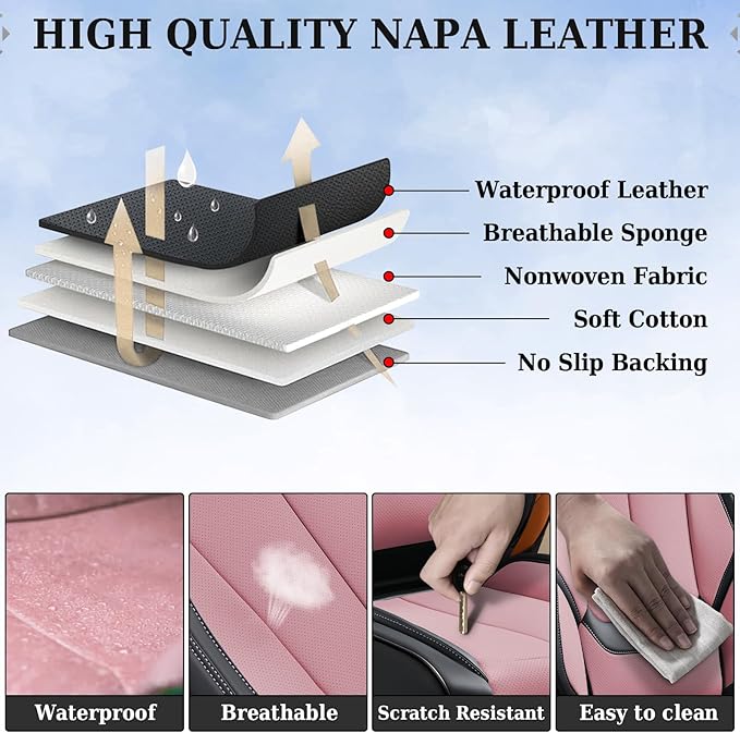 Coverado Universal Seat Covers Front, Universal Seat Covers for Cars, 2-Pack Waterproof Nappa Leather Car Seat Covers with He