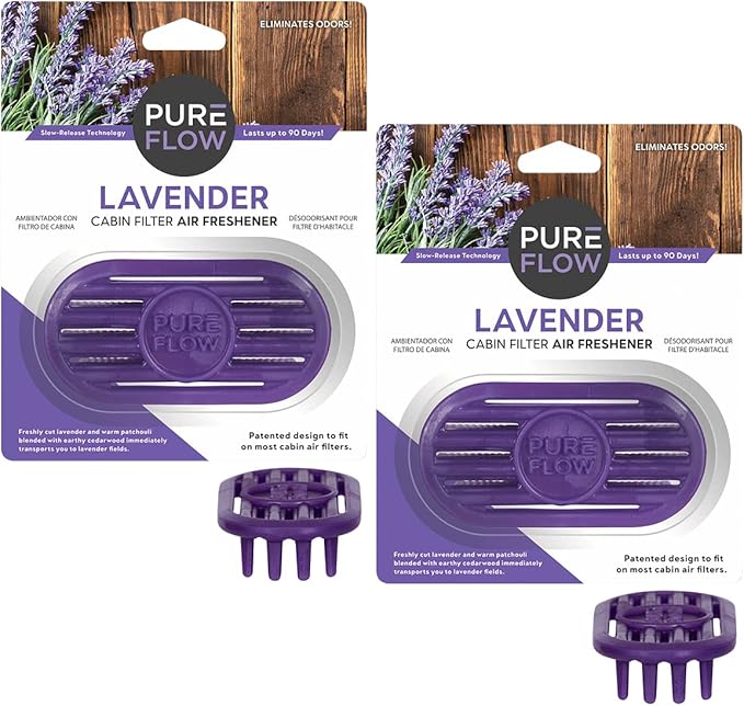 Pureflow Cabin Filter Air Freshener with Odor Eliminator - Fits on Most Car, Truck, and SUV Cabin Air Filters - Lavender (Pac