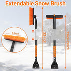 33" Extendable Snow Brush and Ice Scraper for Car Windshield, 2-in-1 Car Snow Brush & Ice Scraper with 360° Pivoting Brush Head and Comfortable Foam Grip for SUV Trucks Sedans,Orange ﻿