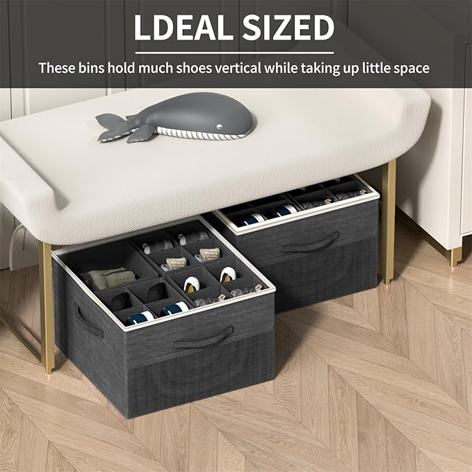 Aokeyee Shoe Organizer for Closet,2 Pack Foldable Shoe Storage Organizer Box Bin with Adjustable Dividers and Clear Cover, Fi