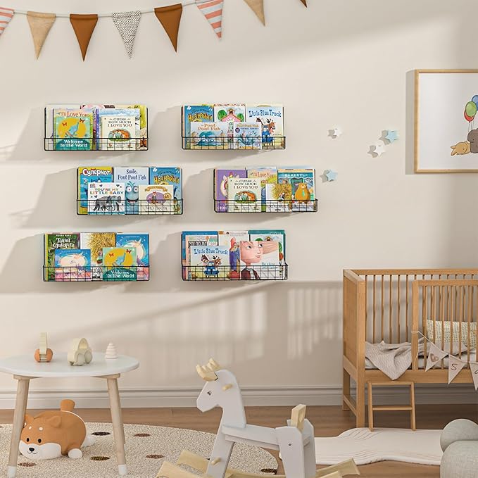 X-cosrack Floating Book Shelves for Wall Kids Bookshelf,Metal Hanging Wall Mounted Shelf for Nursery Toddler, Kids Room, Clas