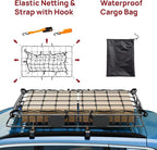 Bonnlo 250lbs Extendable Rooftop Cargo Carrier,64 * 39 * 6inch Universal Roof Rack Basket with Rubber Net,Storage Bag,Straps,for SUV/Truck/Van
