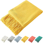 Homiest Decorative Knitted Throw Blanket with Fringe, Lightweight Acrylic Knit, Soft & Cozy Tassel Blanket for Couch, Sofa, B