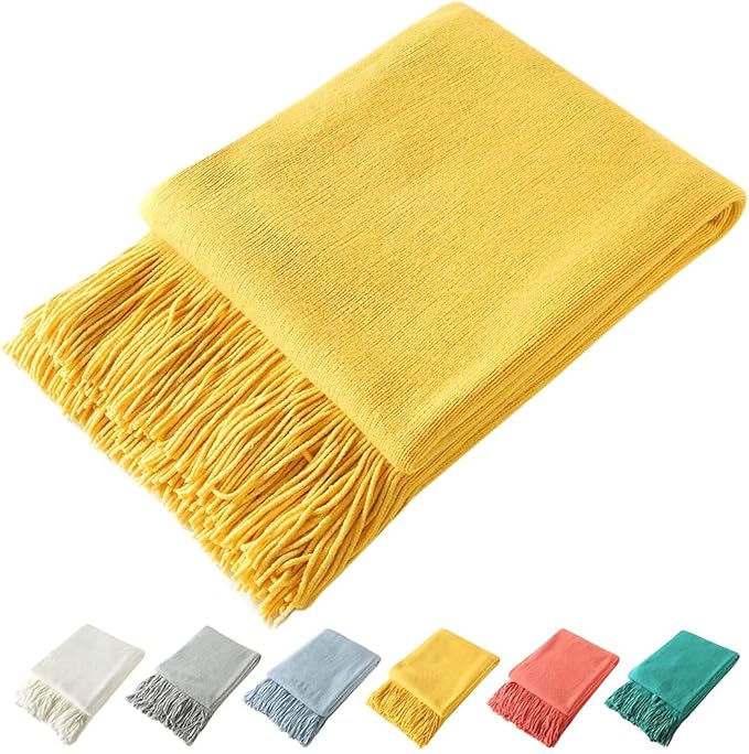 Homiest Decorative Knitted Throw Blanket with Fringe, Lightweight Acrylic Knit, Soft & Cozy Tassel Blanket for Couch, Sofa, B