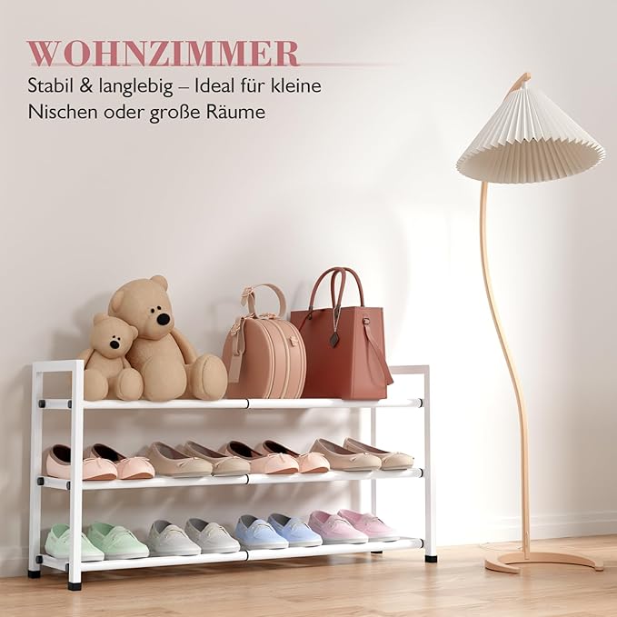 Bumusty 3-Tier Expandable Shoe Rack for Closet, 18“-33” Adjustable Shoe Rack for Small Space, Small Shoe Organizer for Front 