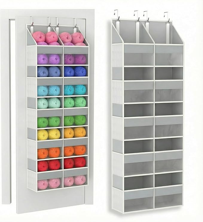 Unjumbly 5 Tiers Over The Door Hanging Yarn Storage Organizer, Hanging Door Organizer for Knitting and Crochet Supplies, Back