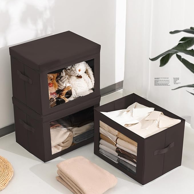 Homsorout Stackable Storage Bins with Lids - Large Storage Box with Lids, Foldable Closet Boxes for Organizing, Wardrobe Clot