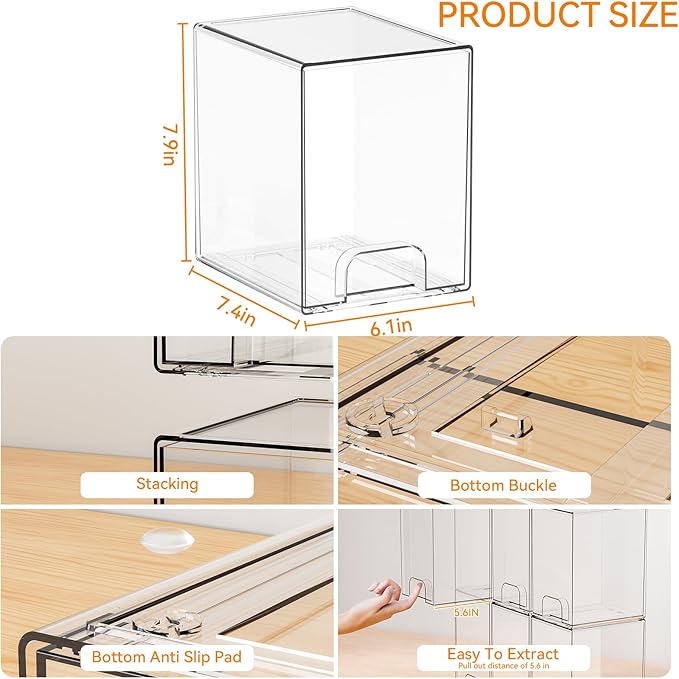 Yieach 7.5" High Stackable Storage Bins,2 Pack Bottle Station and Baby Bottle Storage Organizer for Countertop,Clear Acrylic 