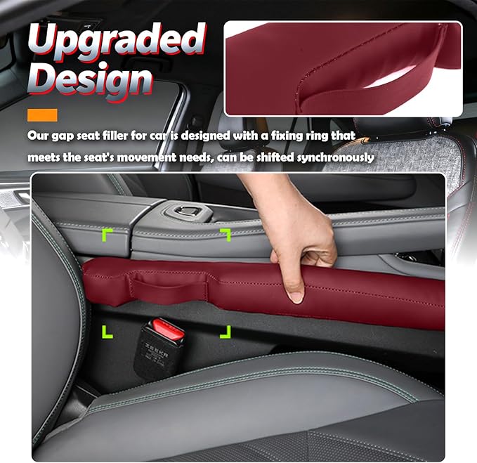 Aokdom 2026 2PCS Upgraded Car Seat Gap Filler with Fixing Ring,Elastic Car Gap Filler to Avoid Dropping Cell Phones/Keys,Essential Cars Gaps Seat Fillers Cars Accessories (Burgundy)