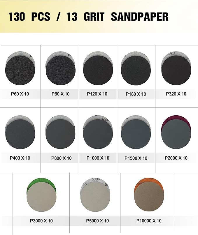 143 PCS Drill Polishing Kit, 3 Inch Sanding Disc Headlight Restoration Kit 60 to 10000 Grit Buffing Pads for Car Sanding, Wax