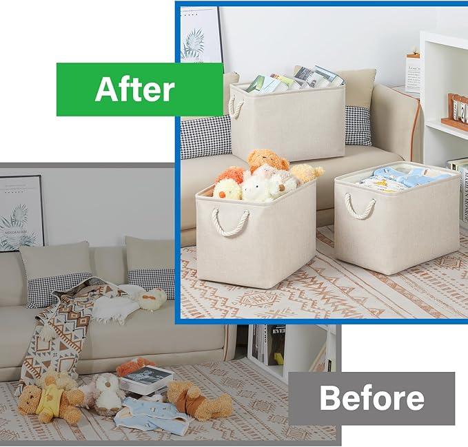 Bidtakay Large Storage Baskets for Shelves 3 Pack Fabric Storage Bins for Organizing Linen Collapsible Organizer for Closet-L