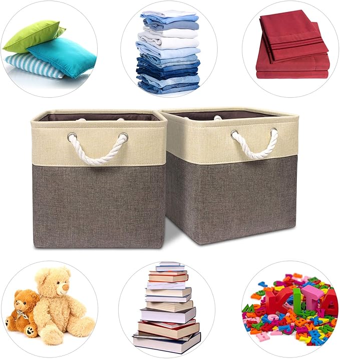 Univivi Foldable Storage Bin [4-Pack] Collapsible Cube Storage Basket with Sturdy Carry Handles for Shelf Closet Nursery Home