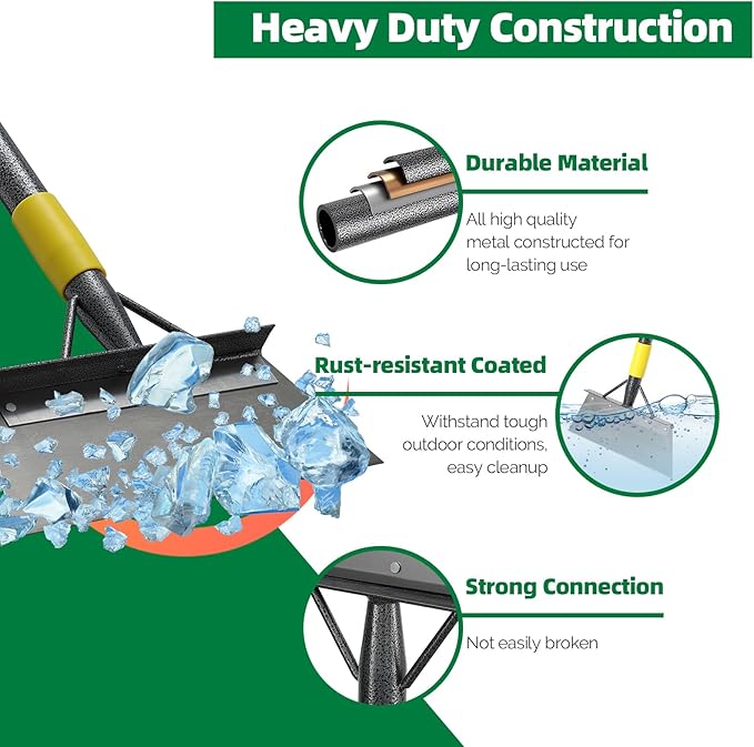 Floor Scraper Long Handle - Ice Removal Tool, Multifunctional Garden Cleaning Flat Shovel, 60" Weed Scraper Heavy Duty Sharp Blade for Lawn Edging,Sidewalk Weeding,Driveway Steps Snow Shovel