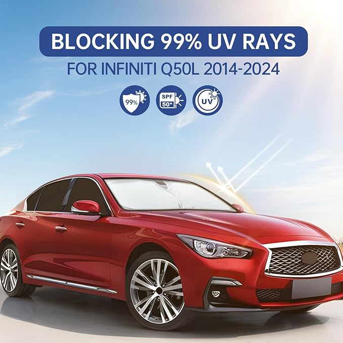 8PCS Car Window Shades for Infiniti Q50L 2014-2024, Window Covers for Q50L Windshield Side Rear Windows, Full Set Privacy Protection Car Sunshade with UV Blocking for Camping Napping