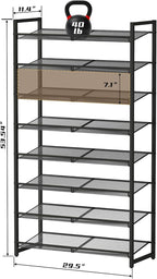 Shoe Rack, 8-Tier Metal Shoe Organizer, Tall Shoe Rack for Closet,entryway,Garage, with Adjustable Flat or Angled Shelves, 32
