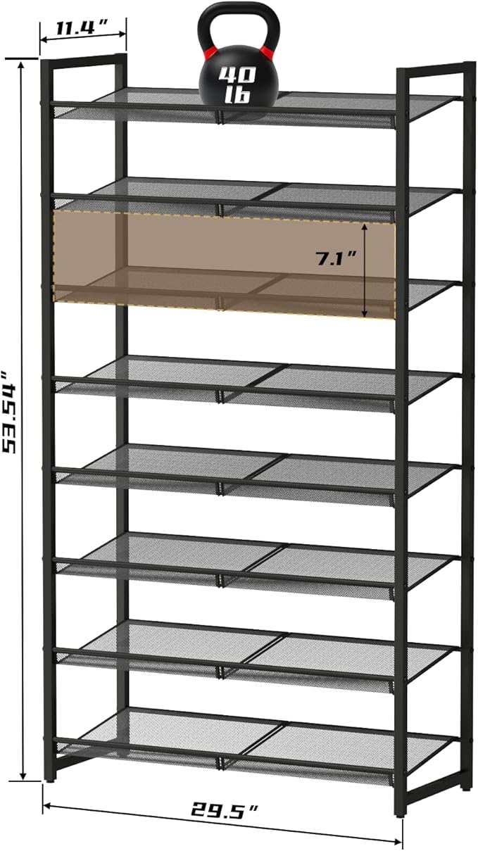 Shoe Rack, 8-Tier Metal Shoe Organizer, Tall Shoe Rack for Closet,entryway,Garage, with Adjustable Flat or Angled Shelves, 32