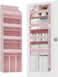 TAHAVICE 1 PC Pink Over the Door Organizer with 1 Large Capacity Caddy, 4 Shelf & 10 Mesh Side Pockets, Pink Stuff Hanging St