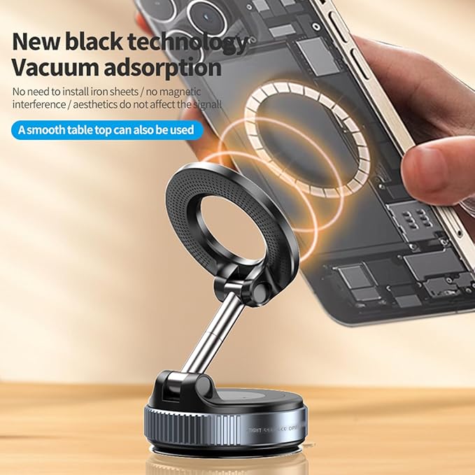 Vacuum Magnetic Phone Holder for Car Phone Holder 360° Adjustable Car Phone Mount for Magsafe Cell Phone Holders for Your Car for iPhone 16 Pro Max 15 14 13 12 Plus & Android (Black)