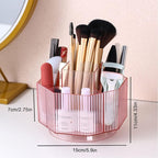 LINFIDITE 360°Rotating Makeup Brush Holder Cosmetic Display Case Clear Makeup Lip Gloss Organizer Case with 5 Slots Round Tur