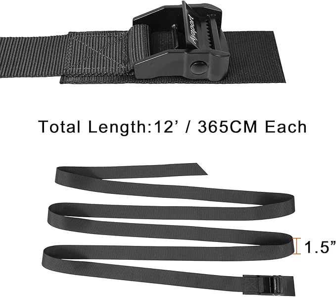 Ayaport Lashing Straps with Buckles Adjustable Cam Buckle Tie Down Cinch Strap for Packing Black 4 Pack