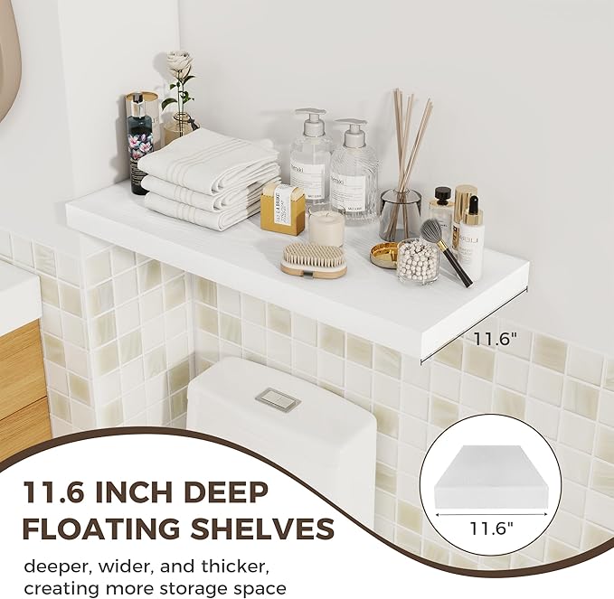 Fun Memories 12 Deep Floating Shelves for Wall | 30W x 12D Large Floating Shelves | 3 Pack Storage Space Wall Mount Shelf for