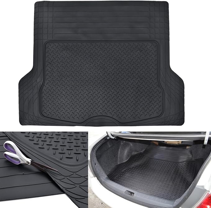 Motor Trend FlexTough™ Baseline Rubber Car Floor Mats with Trunk Mat Cargo Liner, Front & Rear Combo Set fits Most Car SUV Van Coupe Sedan, Heavy Duty All Weather Trim to Fit