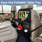 Back Seat Car Organizer with Tablet Holder-2 Pack,6 Storage Pockets Car Storage Organizer with Foldable Food Tray Seat Back Protectors Kids Kick Mats for Travel