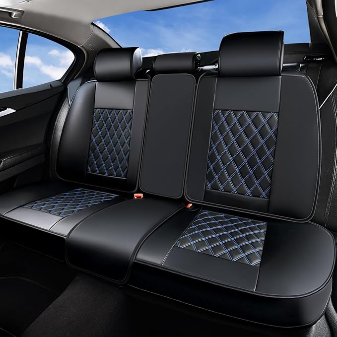 Huidasource Car Back Seat Cover, Leather Anti Slip Automotive Rear Seat Cover Protector, Back Seat Car Cover Velcro Adjustabl